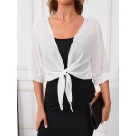 Xale Elegante de Poliéster Transparente com Detalhe de Laço na Frente – Acessório de Vestido Versátil, Leve e Respirável, Perfeito para Eventos de Primavera/Verão/Outono, Realçador de Roupa Estiloso|Xale com Laço na Frente|Textura Lisa e Brilhante, Xale C
