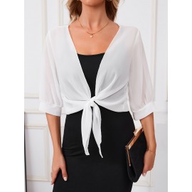 Xale Elegante de Poliéster Transparente com Detalhe de Laço na Frente – Acessório de Vestido Versátil, Leve e Respirável, Perfeito para Eventos de Primavera/Verão/Outono, Realçador de Roupa Estiloso|Xale com Laço na Frente|Textura Lisa e Brilhante, Xale C