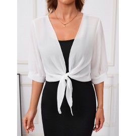 Xale Elegante de Poliéster Transparente com Detalhe de Laço na Frente – Acessório de Vestido Versátil, Leve e Respirável, Perfeito para Eventos de Primavera/Verão/Outono, Realçador de Roupa Estiloso|Xale com Laço na Frente|Textura Lisa e Brilhante, Xale C