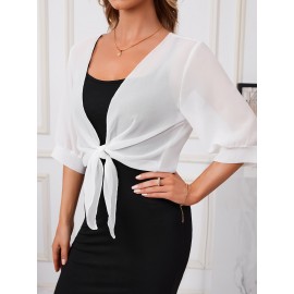 Xale Elegante de Poliéster Transparente com Detalhe de Laço na Frente – Acessório de Vestido Versátil, Leve e Respirável, Perfeito para Eventos de Primavera/Verão/Outono, Realçador de Roupa Estiloso|Xale com Laço na Frente|Textura Lisa e Brilhante, Xale C
