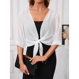 Xale Elegante de Poliéster Transparente com Detalhe de Laço na Frente – Acessório de Vestido Versátil, Leve e Respirável, Perfeito para Eventos de Primavera/Verão/Outono, Realçador de Roupa Estiloso|Xale com Laço na Frente|Textura Lisa e Brilhante, Xale C
