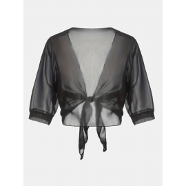 Xale Elegante de Poliéster Transparente com Detalhe de Laço na Frente – Acessório de Vestido Versátil, Leve e Respirável, Perfeito para Eventos de Primavera/Verão/Outono, Realçador de Roupa Estiloso|Xale com Laço na Frente|Textura Lisa e Brilhante, Xale C