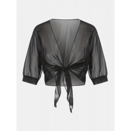 Xale Elegante de Poliéster Transparente com Detalhe de Laço na Frente – Acessório de Vestido Versátil, Leve e Respirável, Perfeito para Eventos de Primavera/Verão/Outono, Realçador de Roupa Estiloso|Xale com Laço na Frente|Textura Lisa e Brilhante, Xale C