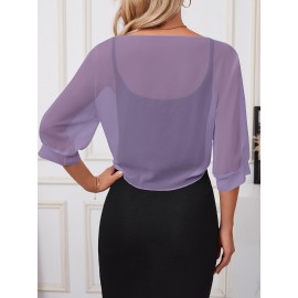 Xale Elegante de Poliéster Transparente com Detalhe de Laço na Frente – Acessório de Vestido Versátil, Leve e Respirável, Perfeito para Eventos de Primavera/Verão/Outono, Realçador de Roupa Estiloso|Xale com Laço na Frente|Textura Lisa e Brilhante, Xale C