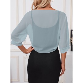 Xale Elegante de Poliéster Transparente com Detalhe de Laço na Frente – Acessório de Vestido Versátil, Leve e Respirável, Perfeito para Eventos de Primavera/Verão/Outono, Realçador de Roupa Estiloso|Xale com Laço na Frente|Textura Lisa e Brilhante, Xale C