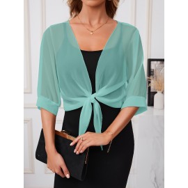 Xale Elegante de Poliéster Transparente com Detalhe de Laço na Frente – Acessório de Vestido Versátil, Leve e Respirável, Perfeito para Eventos de Primavera/Verão/Outono, Realçador de Roupa Estiloso|Xale com Laço na Frente|Textura Lisa e Brilhante, Xale C