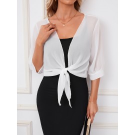 Xale Elegante de Poliéster Transparente com Detalhe de Laço na Frente – Acessório de Vestido Versátil, Leve e Respirável, Perfeito para Eventos de Primavera/Verão/Outono, Realçador de Roupa Estiloso|Xale com Laço na Frente|Textura Lisa e Brilhante, Xale C