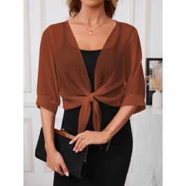 Xale Elegante de Poliéster Transparente com Detalhe de Laço na Frente – Acessório de Vestido Versátil, Leve e Respirável, Perfeito para Eventos de Primavera/Verão/Outono, Realçador de Roupa Estiloso|Xale com Laço na Frente|Textura Lisa e Brilhante, Xale C