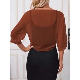 Xale Elegante de Poliéster Transparente com Detalhe de Laço na Frente – Acessório de Vestido Versátil, Leve e Respirável, Perfeito para Eventos de Primavera/Verão/Outono, Realçador de Roupa Estiloso|Xale com Laço na Frente|Textura Lisa e Brilhante, Xale C