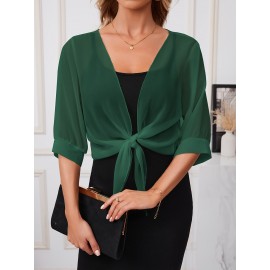 Xale Elegante de Poliéster Transparente com Detalhe de Laço na Frente – Acessório de Vestido Versátil, Leve e Respirável, Perfeito para Eventos de Primavera/Verão/Outono, Realçador de Roupa Estiloso|Xale com Laço na Frente|Textura Lisa e Brilhante, Xale C
