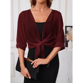 Xale Elegante de Poliéster Transparente com Detalhe de Laço na Frente – Acessório de Vestido Versátil, Leve e Respirável, Perfeito para Eventos de Primavera/Verão/Outono, Realçador de Roupa Estiloso|Xale com Laço na Frente|Textura Lisa e Brilhante, Xale C