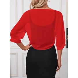 Xale Elegante de Poliéster Transparente com Detalhe de Laço na Frente – Acessório de Vestido Versátil, Leve e Respirável, Perfeito para Eventos de Primavera/Verão/Outono, Realçador de Roupa Estiloso|Xale com Laço na Frente|Textura Lisa e Brilhante, Xale C