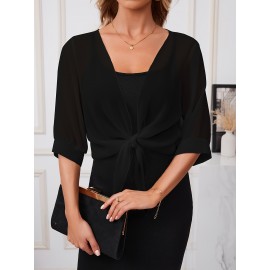 Xale Elegante de Poliéster Transparente com Detalhe de Laço na Frente – Acessório de Vestido Versátil, Leve e Respirável, Perfeito para Eventos de Primavera/Verão/Outono, Realçador de Roupa Estiloso|Xale com Laço na Frente|Textura Lisa e Brilhante, Xale C