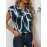 Blusa Com Estampa Gráfica E Decote Em V, Blusa Elegante De Manga Cap Para Primavera E Verão, Roupas Femininas