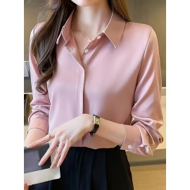 Camisa de manga comprida com botões para mulheres - Branca, Roupa de trabalho profissional com fecho de botão único, Perfeita para entrevistas e vestuário de negócios, Vestuário de escritório|Botão chic|Ajuste elegante