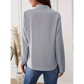 Camisa de manga comprida com botões para mulheres - Branca, Roupa de trabalho profissional com fecho de botão único, Perfeita para entrevistas e vestuário de negócios, Vestuário de escritório|Botão chic|Ajuste elegante