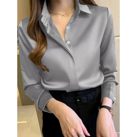 Camisa de manga comprida com botões para mulheres - Branca, Roupa de trabalho profissional com fecho de botão único, Perfeita para entrevistas e vestuário de negócios, Vestuário de escritório|Botão chic|Ajuste elegante