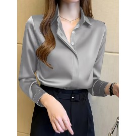 Camisa de manga comprida com botões para mulheres - Branca, Roupa de trabalho profissional com fecho de botão único, Perfeita para entrevistas e vestuário de negócios, Vestuário de escritório|Botão chic|Ajuste elegante
