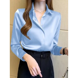 Camisa de manga comprida com botões para mulheres - Branca, Roupa de trabalho profissional com fecho de botão único, Perfeita para entrevistas e vestuário de negócios, Vestuário de escritório|Botão chic|Ajuste elegante