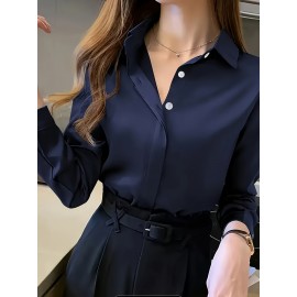 Camisa de manga comprida com botões para mulheres - Branca, Roupa de trabalho profissional com fecho de botão único, Perfeita para entrevistas e vestuário de negócios, Vestuário de escritório|Botão chic|Ajuste elegante