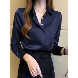 Camisa de manga comprida com botões para mulheres - Branca, Roupa de trabalho profissional com fecho de botão único, Perfeita para entrevistas e vestuário de negócios, Vestuário de escritório|Botão chic|Ajuste elegante