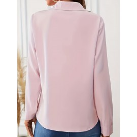 Camisa de manga comprida com botões para mulheres - Branca, Roupa de trabalho profissional com fecho de botão único, Perfeita para entrevistas e vestuário de negócios, Vestuário de escritório|Botão chic|Ajuste elegante