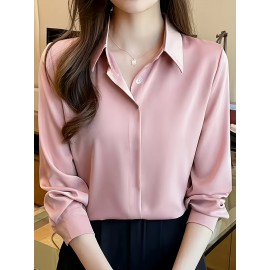 Camisa de manga comprida com botões para mulheres - Branca, Roupa de trabalho profissional com fecho de botão único, Perfeita para entrevistas e vestuário de negócios, Vestuário de escritório|Botão chic|Ajuste elegante