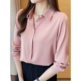 Camisa de manga comprida com botões para mulheres - Branca, Roupa de trabalho profissional com fecho de botão único, Perfeita para entrevistas e vestuário de negócios, Vestuário de escritório|Botão chic|Ajuste elegante
