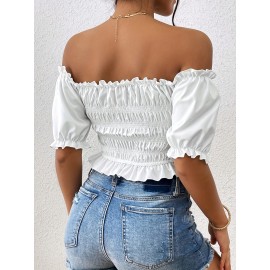 Top de alças com folhos e cordão frontal - Branco, cor sólida, manga curta, blusa casual de verão para praia, férias e festas, essencial para o verão | Top com detalhe de folhos | Textura