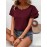 Blusa Elegante de Manga Curta com Babados Duplos em Borgonha para Mulheres - Top de Verão com Gola Redonda e Tecido Respirável, Caimento Regular para Looks Casuais & Formais, Camisas Femininas, Realce de Roupa Elegante, Material Não Transparente, Vestuári