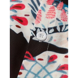 Camisa de manga curta para mulheres da moda europeia e americana com direção, gola e padrão de gato preto estampado em toda a camisa casual para casal