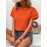 Blusa Feminina Elegante Coleção Especial Manga Renda Laranja Vibrante - Top de Gola Redonda Manga Curta, Corte Regular para Looks Casuais e Formais, Moda Verão, Tecido Opaco, Ideal para Atividades ao Ar Livre