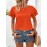 Blusa Feminina Elegante Coleção Especial Manga Renda Laranja Vibrante - Top de Gola Redonda Manga Curta, Corte Regular para Looks Casuais e Formais, Moda Verão, Tecido Opaco, Ideal para Atividades ao Ar Livre