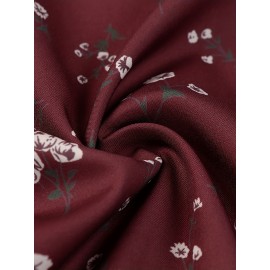 Blusa Casual Feminina de Manga Curta - Estampa Floral Vermelha e Branca, Poliéster Leve, Caimento Relaxado para Férias na Praia & Looks Casuais | Roupas de Primavera/Verão, Moda Verão, Estilo Ombro a Descoberto, Tecido Não Transparente