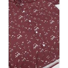 Blusa Casual Feminina de Manga Curta - Estampa Floral Vermelha e Branca, Poliéster Leve, Caimento Relaxado para Férias na Praia & Looks Casuais | Roupas de Primavera/Verão, Moda Verão, Estilo Ombro a Descoberto, Tecido Não Transparente