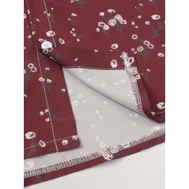 Blusa Casual Feminina de Manga Curta - Estampa Floral Vermelha e Branca, Poliéster Leve, Caimento Relaxado para Férias na Praia & Looks Casuais | Roupas de Primavera/Verão, Moda Verão, Estilo Ombro a Descoberto, Tecido Não Transparente