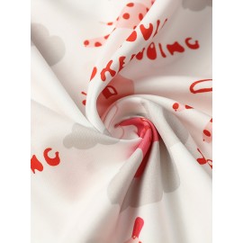 Camisa Havaiana Casual Feminina de Manga Curta - Top Leve de Poliéster para Férias na Praia com Estampa de Estrelas, Corações & Texto Inspirador, Gola Clássica, Tecido Não Transparente para Primavera/Verão, Design Divertido e Opaco