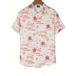 Camisa Havaiana Casual Feminina de Manga Curta - Top Leve de Poliéster para Férias na Praia com Estampa de Estrelas, Corações & Texto Inspirador, Gola Clássica, Tecido Não Transparente para Primavera/Verão, Design Divertido e Opaco