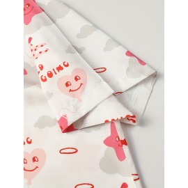 Camisa Havaiana Casual Feminina de Manga Curta - Top Leve de Poliéster para Férias na Praia com Estampa de Estrelas, Corações & Texto Inspirador, Gola Clássica, Tecido Não Transparente para Primavera/Verão, Design Divertido e Opaco