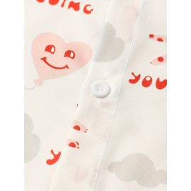 Camisa Havaiana Casual Feminina de Manga Curta - Top Leve de Poliéster para Férias na Praia com Estampa de Estrelas, Corações & Texto Inspirador, Gola Clássica, Tecido Não Transparente para Primavera/Verão, Design Divertido e Opaco