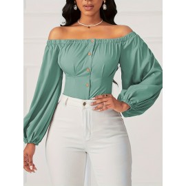 Camisa de manga comprida, sólida, com botões, de um ombro, plissada e versátil, para mulheres