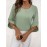 Blusa Casual Feminina de Manga Curta com Gola Redonda - Verde Menta 100% Poliéster, Lavável à Máquina com Botões Decorativos, Caimento Regular para Primavera Verão Outono, Coleção Elegante