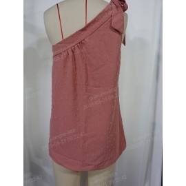 Top de ombro único com laço de moda feminina, solto, com renda e crochê, sem mangas, adequado para festas de verão e encontros.
