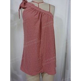 Top de ombro único com laço de moda feminina, solto, com renda e crochê, sem mangas, adequado para festas de verão e encontros.