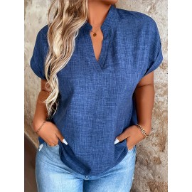 Blusa Elegante Feminina com Decote em V e Mangas Morcego - Top Leve e Respirável de Cor Sólida para Primavera/Verão, Lavável à Máquina, Casual a Formal