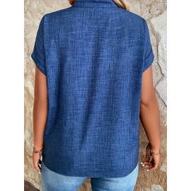 Blusa Elegante Feminina com Decote em V e Mangas Morcego - Top Leve e Respirável de Cor Sólida para Primavera/Verão, Lavável à Máquina, Casual a Formal