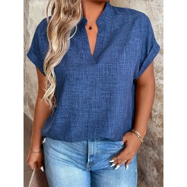 Blusa Elegante Feminina com Decote em V e Mangas Morcego - Top Leve e Respirável de Cor Sólida para Primavera/Verão, Lavável à Máquina, Casual a Formal
