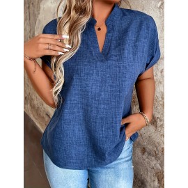 Blusa Elegante Feminina com Decote em V e Mangas Morcego - Top Leve e Respirável de Cor Sólida para Primavera/Verão, Lavável à Máquina, Casual a Formal