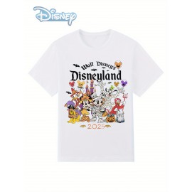 Camiseta Feminina de Algodão Disney Mickey & Friends - Estampa Temática Halloween, Gola Redonda, Manga Curta para Praia e Eventos Temáticos, Confortável e Casual