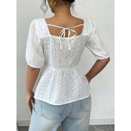Nova Blusa de Verão para Mulheres, com Estilo de Comutação e Elegância, Top de Blusa com Decote Quadrado, Laço nas Costas, Design Vazado e Bainha Solta.